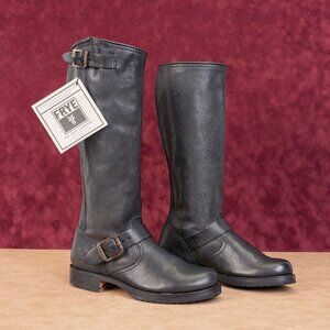 Frye Women Veronica Slouch Black Leather Moto Biker Buckle Boots size 6